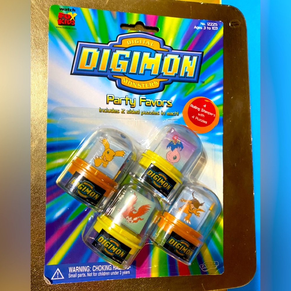 DIGITAL DIGIMON MONSTERS VTG 2000 NWT PARTY FAVORS 4 ROLLING STAMPERS 4 PUZZLES